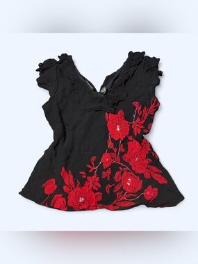 Black Floral Beaded Ruffle Top by Lola P!